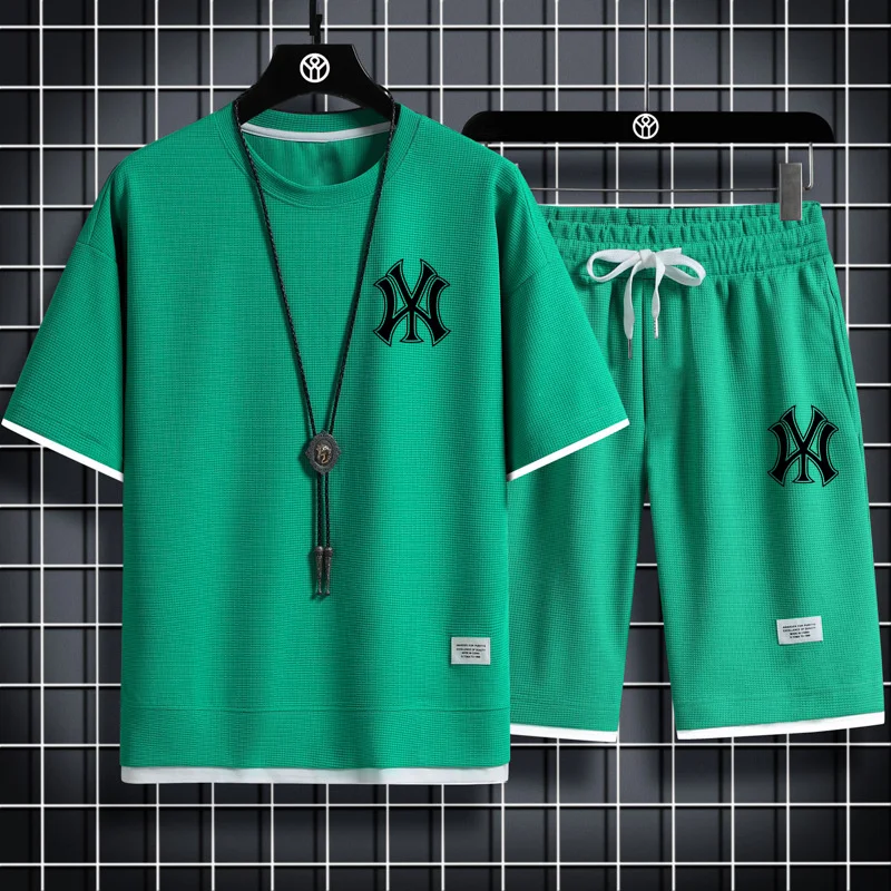 2023 Brand Men's Set Tshirt Shorts 2 Piece Set Summer Casual High Quality Fabric Suit Outdoor Short Sleeve Manga Streetwear