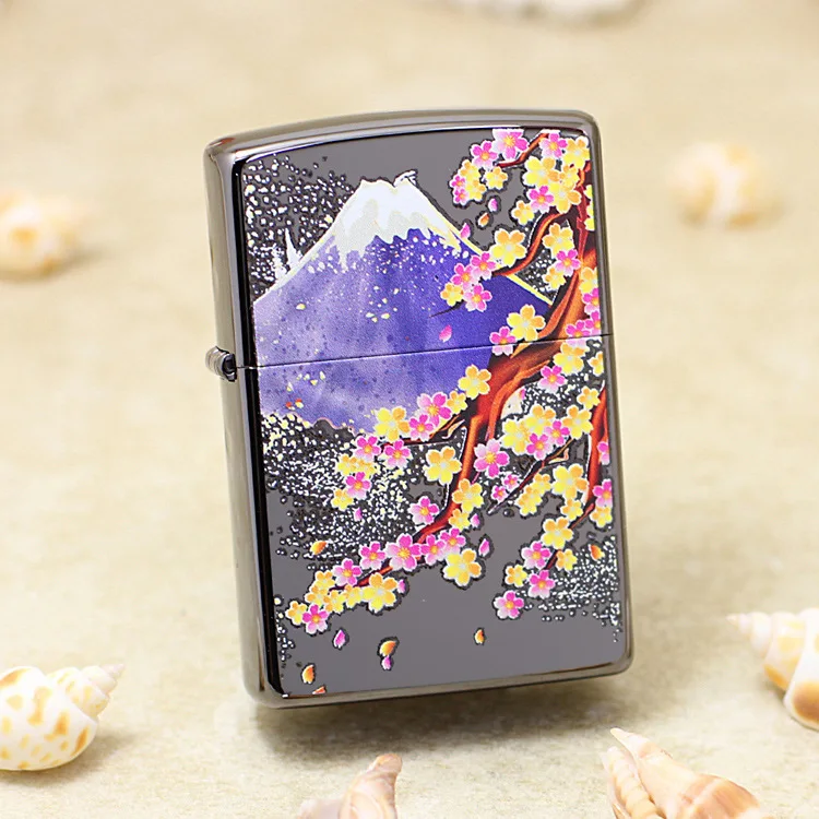 

Genuine Zippo oil lighter copper windproof Black ice Fujiyama Cherry cigarette Kerosene lighters Gift anti-counterfeiting code