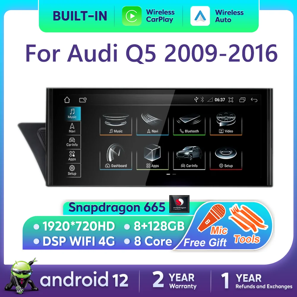 

Автомобильный радиоприемник Android 12 Carplay для Audi Q5 2009-2016 автомобильный мультимедийный плеер навигация WIFI 4G SIM BT DSP аудио IPS сенсорный экран