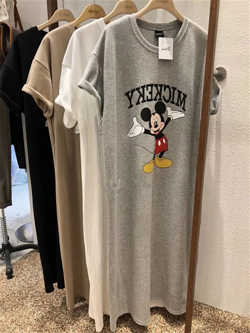 

Summer Trend New Disney Mickey Mouse Women Dress Cartoon Loose Short-sleeved Over-the-knee sexy Long T-shirt Skirt dress