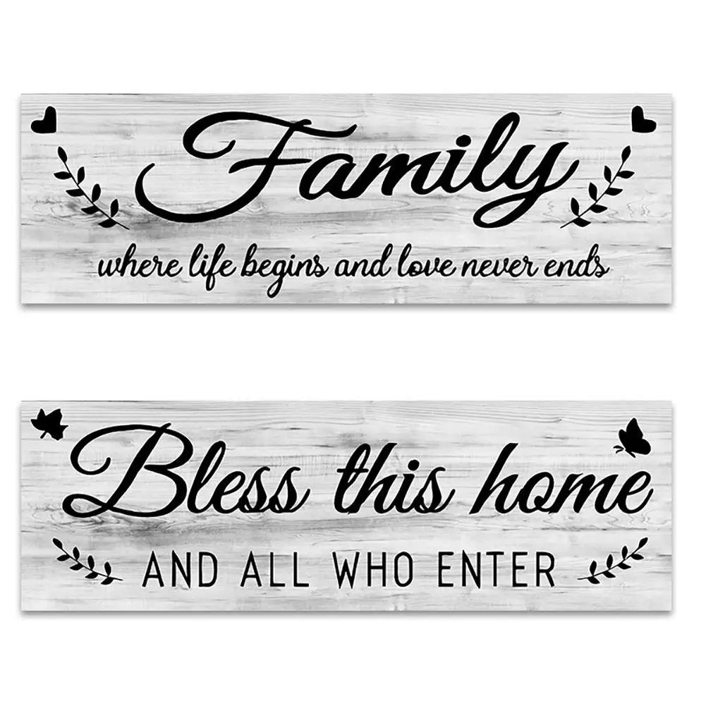 

2pcs Wooden Signs Bless This Home Family Farmhouse Wall Art Decor For Bedroom Living Room Office Home Decor
