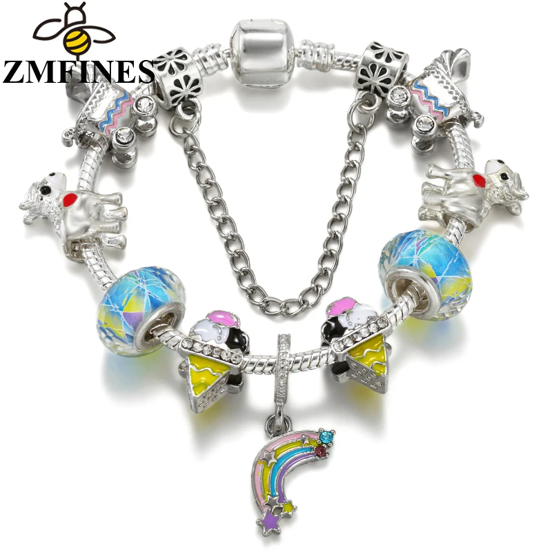 

Summer Style Charms Bracelets For Women Children With Snake Chain Ice Cream DIY Charms Beads Pendants Jewelry Dropshipping