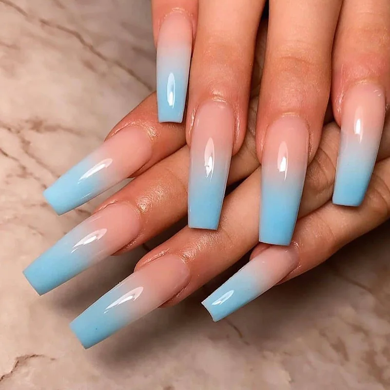 

24pcs Long Ballet Gradients blue Manicure patch false nails RP