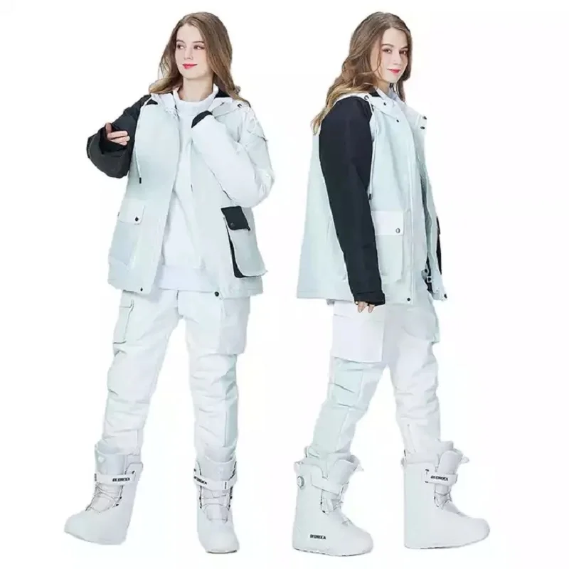 

2022 new Ski Set Two Pieces Suit Waterproof Snow Suits Loose Print Letters Women's Ski Jackets Pants Men Winter Snowsuit Clothes