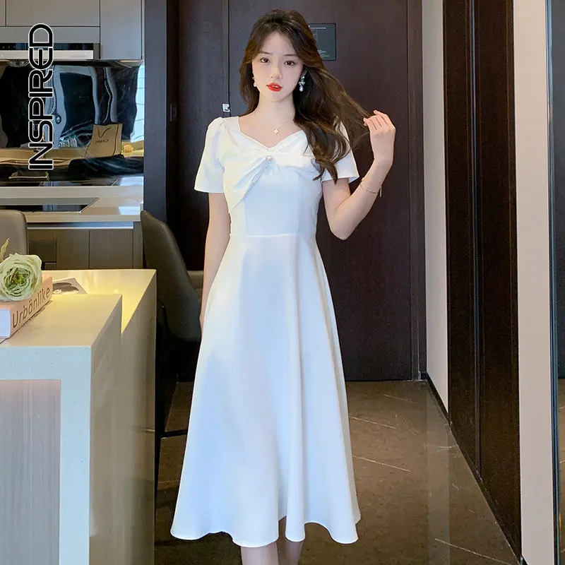 

Модное французское платье с коротким рукавом, женские летние облегающие платья-миди с квадратным вырезом Kinked для женщин, элегантное офисное платье, 2023