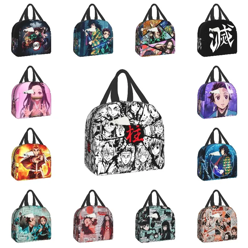 Demon Slayer Insulated Lunch Bag for Women Kids Portable Kimetsu No Yaiba Cooler Thermal Lunch Box Camping Travel Picnic Bags