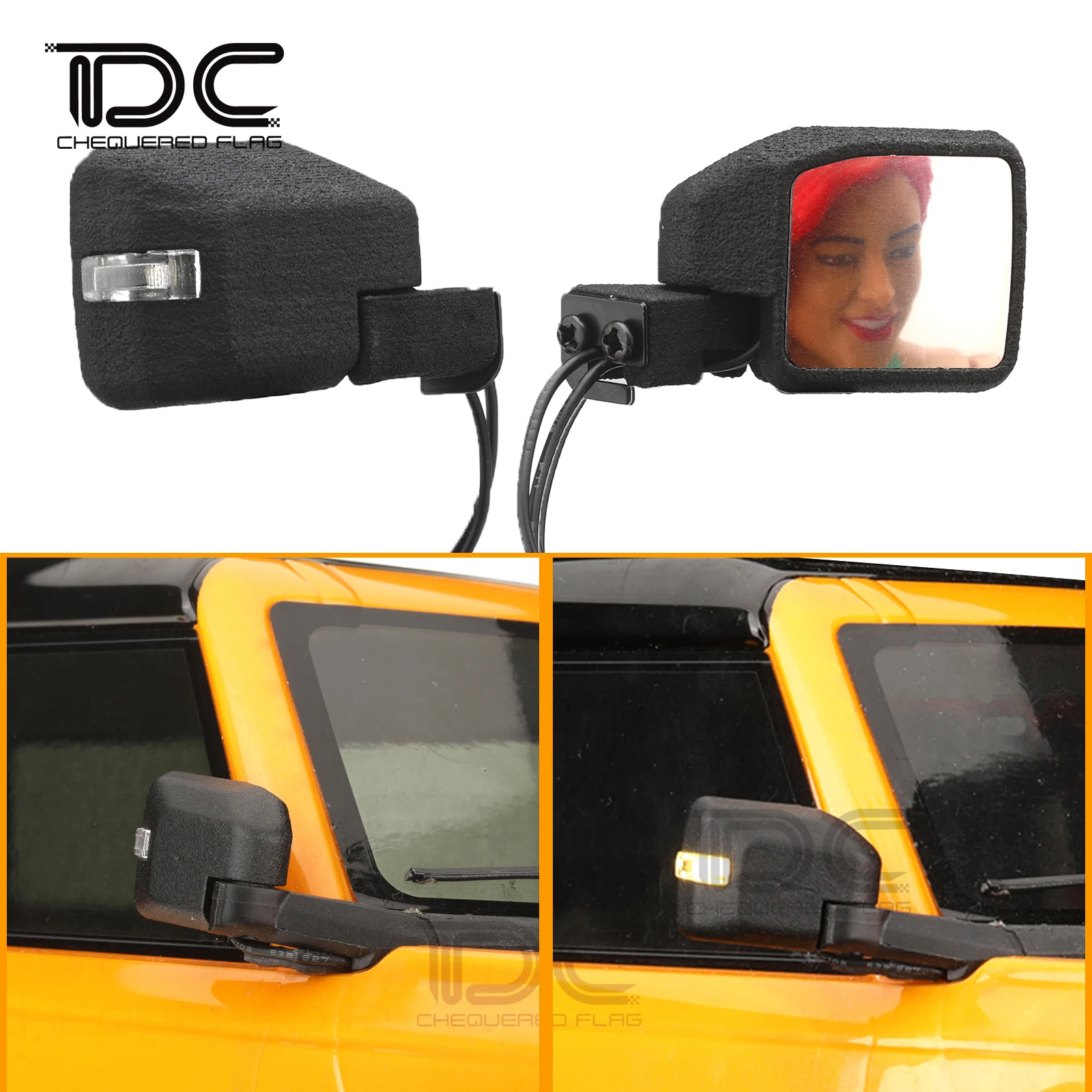

1/10 RC Rearview Mirror Foldable with LED Turn Signal Lamp Hazard Lights Lens TRAXXAS TRX4 Bronco Defender D90 SCX10 III Parts