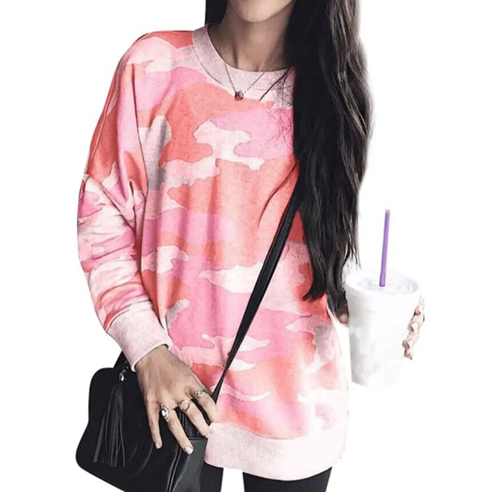 

Женский свитшот с длинным рукавом, камуфляжный топ с круглым вырезом и леопардовым принтом, повседневный Свободный пуловер