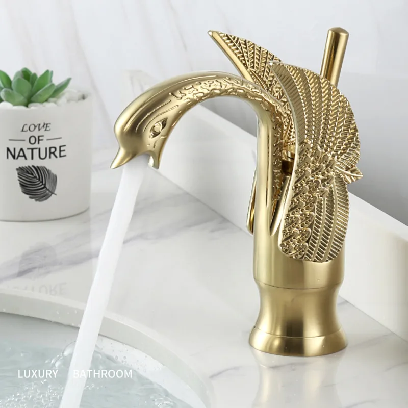 Скандинавский матовый золотой смеситель высокий короткий дизайн устойчивый к