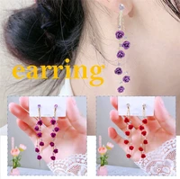 rose flower long tassel drop dangle women fashion earrings