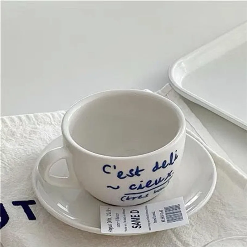 

200 мл Южная Корея Instagram блоггер с синими буквами керамические кружки и искусственные французские романтические кофейные чашки и молочные ча...