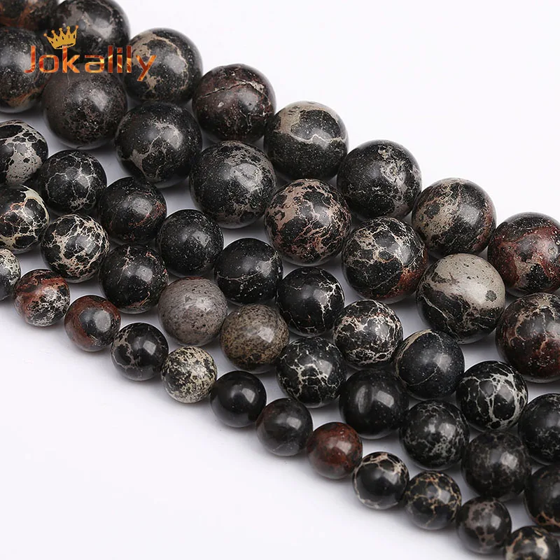 

Natural Black Imperial Jaspers Sea Sediment Turquoises Beads Stone Round Beads For Jewelry Making Diy Bracelet 4 6 8 10 12mm 15"