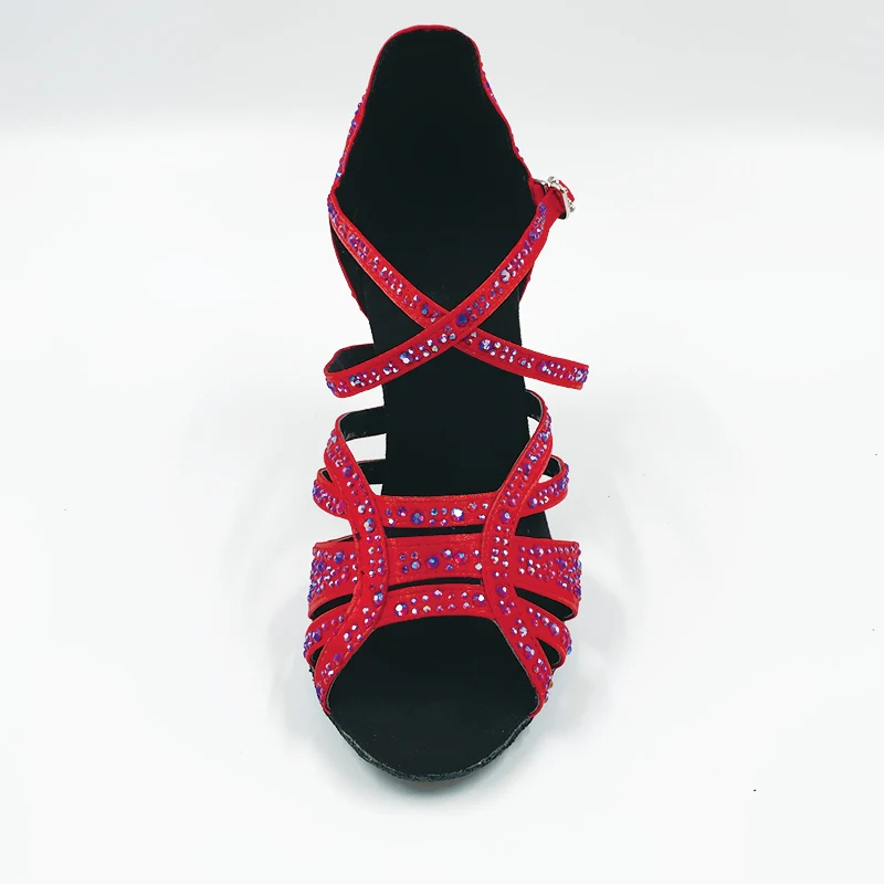 Latin Shoes Sparkly ZAPATOS DE BAILE Stone Dance Shoes Salsa Latin Bachata Women Indoor Dance Shoes In Red Dance Heels 9cm