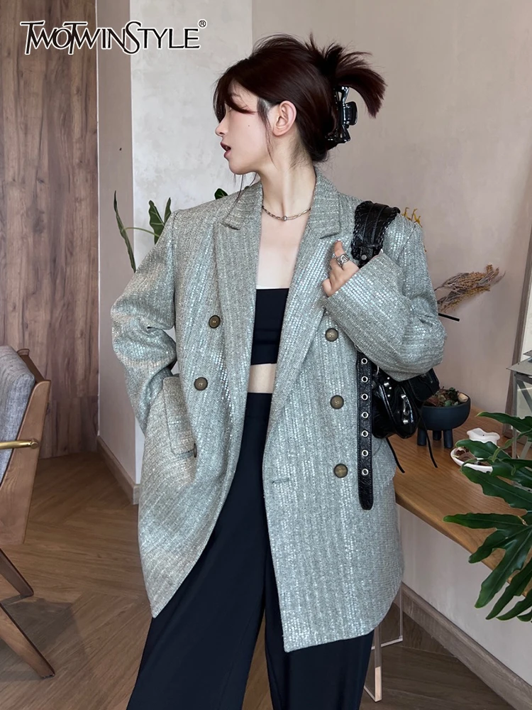 

Женский блейзер с длинным рукавом TWOTWIN, блейзер в стиле пэчворк с отложным воротником, 2022