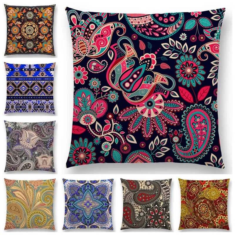 

Newest Boho Paisley Oriental Floral Pattern Navajo Geometric Prints Fantasy Petal Cushion Cover Sofa Throw Pillowcase