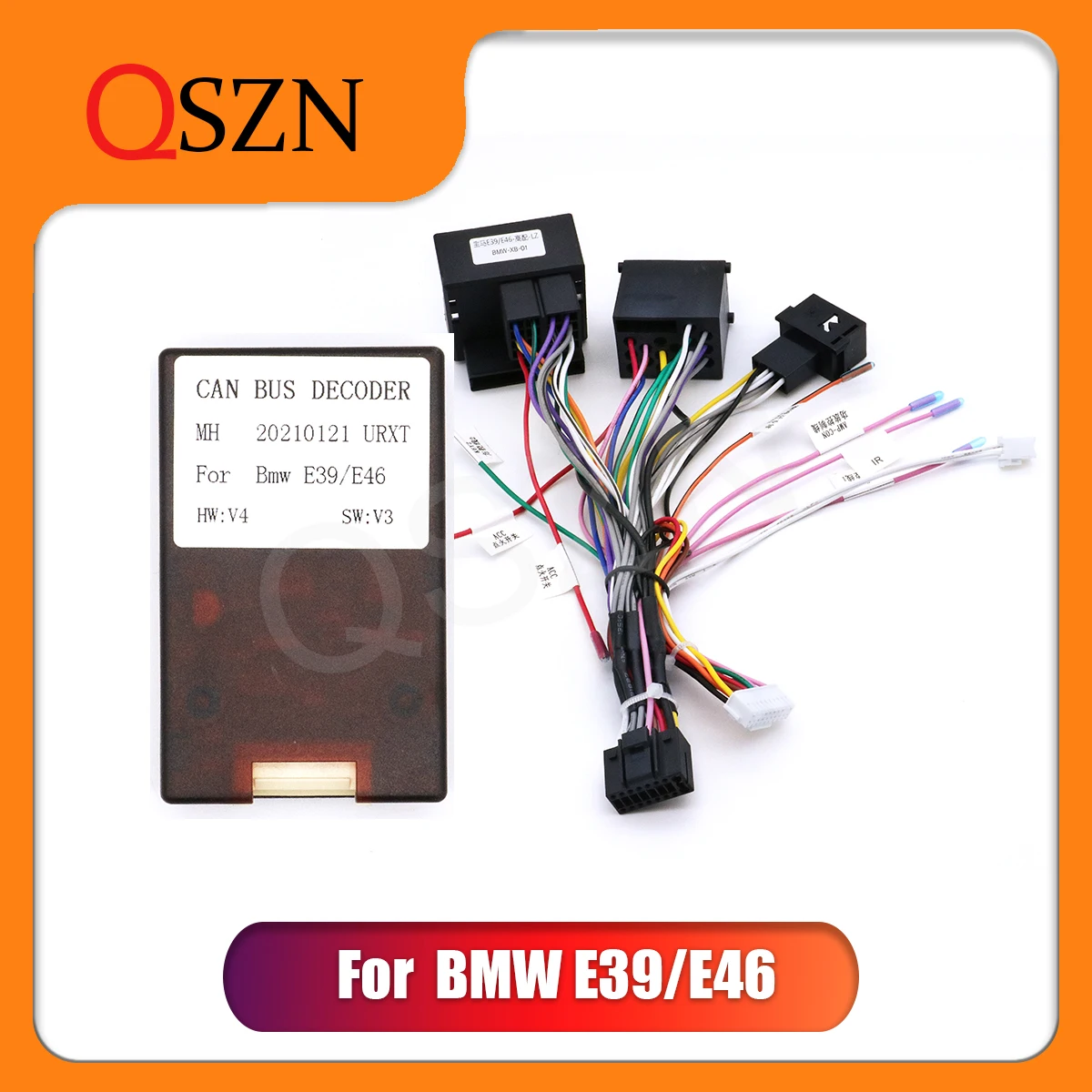Купи QSZN Car radio Canbus Box Decoder For BMW E39 E46 Harness Wiring Cables 16PIN Wiring Harness Plug Power Cable Android за 357 рублей в магазине AliExpress