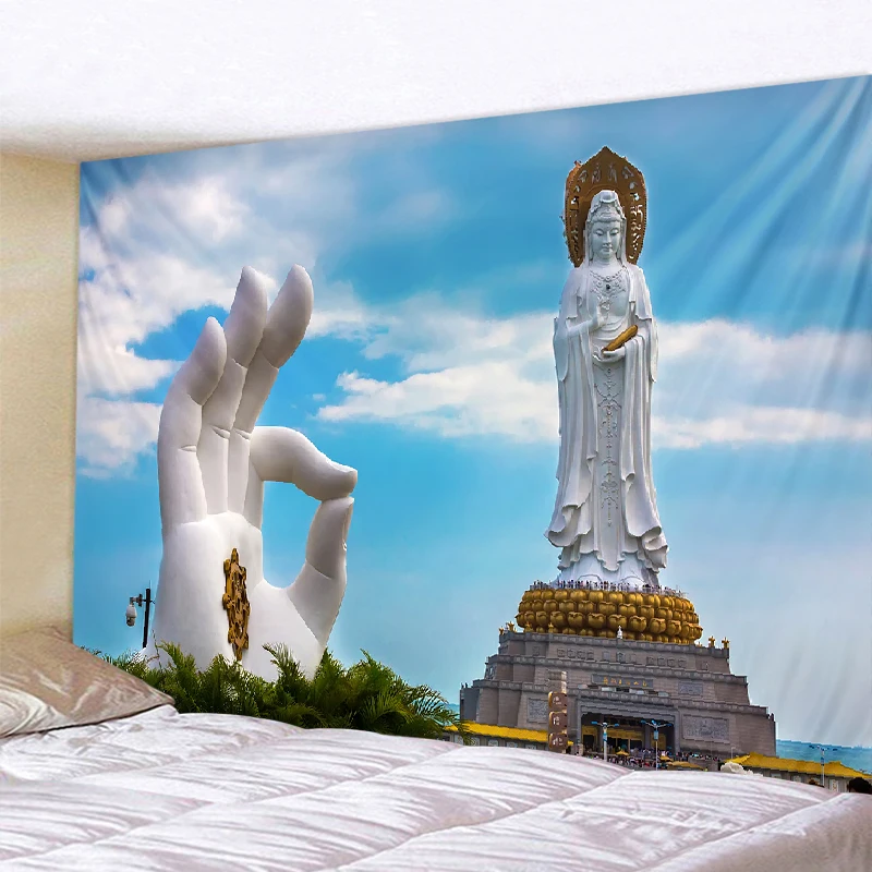 

Buddha statue tapestry double Hippie wall hanging bedspread cover Bohemian beach mat tablecloth home art decoration blanket