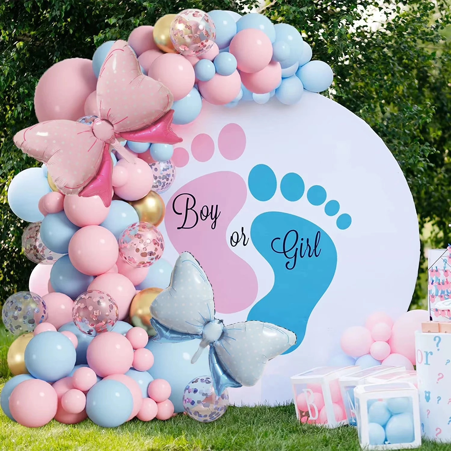 

124 Pcs Pink Blue Bow Foil Balloon Garland Arch Set Baby Boy or Baby Girl Birthday Gender Reveal Wedding Party Decoration Balls