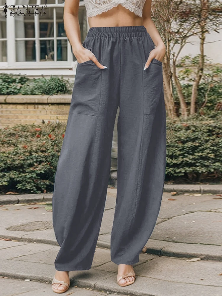ZANZEA большие женские осенние брюки из репы однотонные свободные хлопковые модные