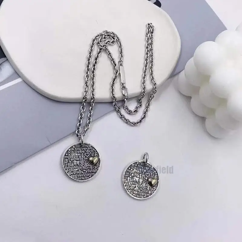 

S925 pure silver personality LOVE hearts circular letter pendant fashion niche sweater chain necklace couples