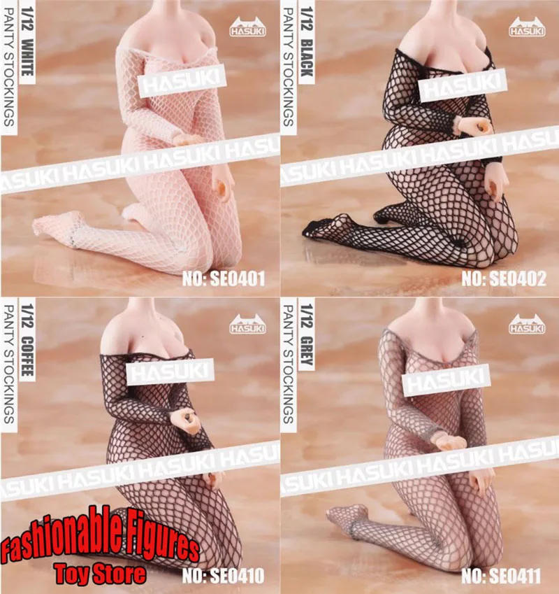 

1/12 Women Soldier Off Shoulder Bodysuits Sexy Fishnet Sheer Mesh Tights Long Sleeves Jumpsuits Lingerie Fit 6'' Action Figure