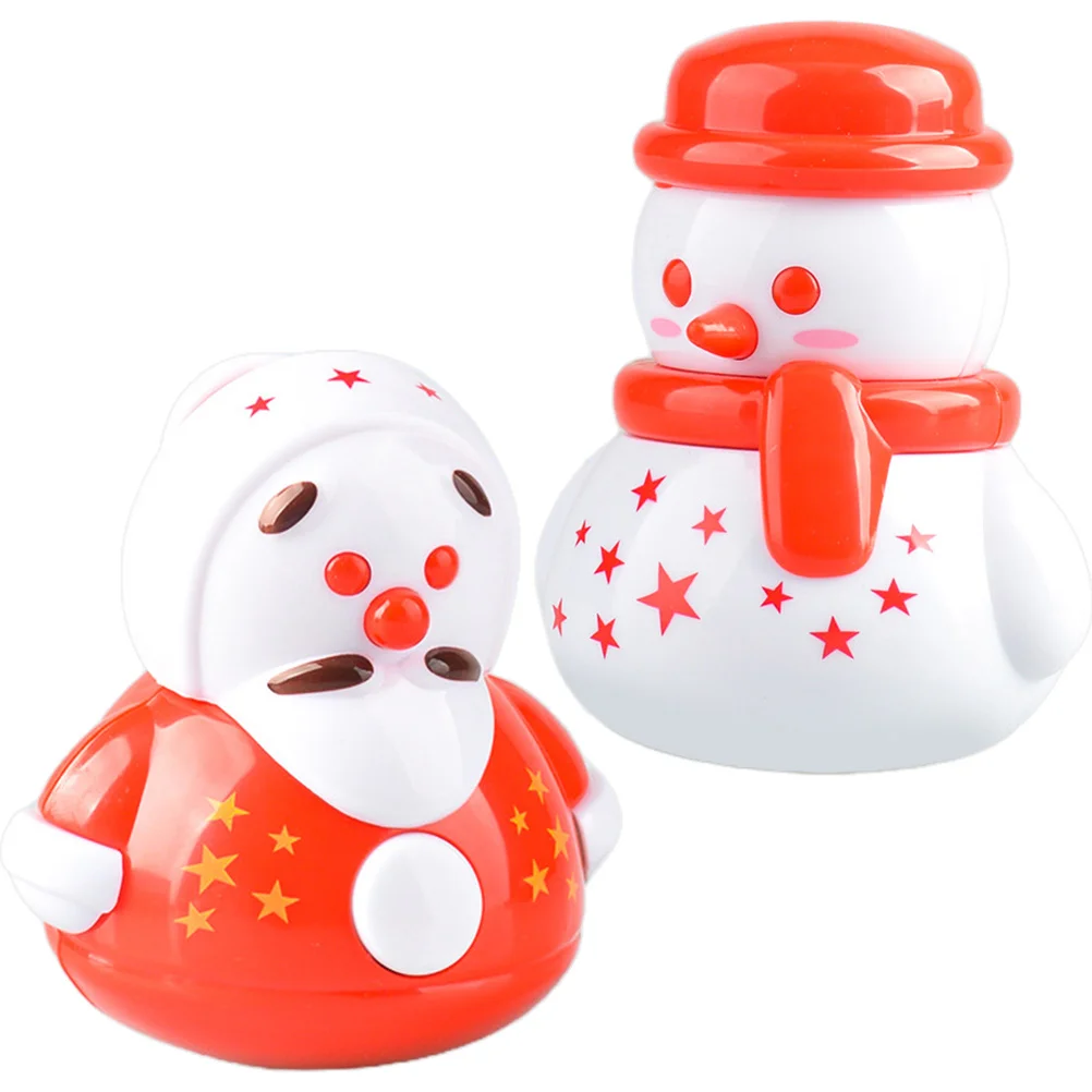 

2 Pcs Snowman Figurine Ceramic Tumbler Car Toys Small Desktop Decor Mini Home Craft Ornament Statue