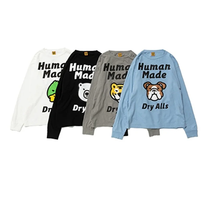 

Human Made Long-sleeved Tee Men Women Round Neck Cartoon Print Loose Casual Humanmade T Shirts