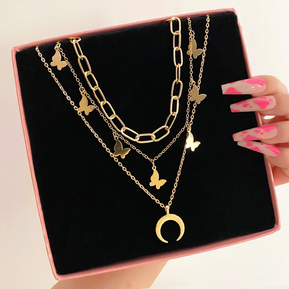 

Модная женская подвеска FNIO, золотистый цвет, Бабочка, луна, полумесяц, цепочка-чокер, ожерелья 2022