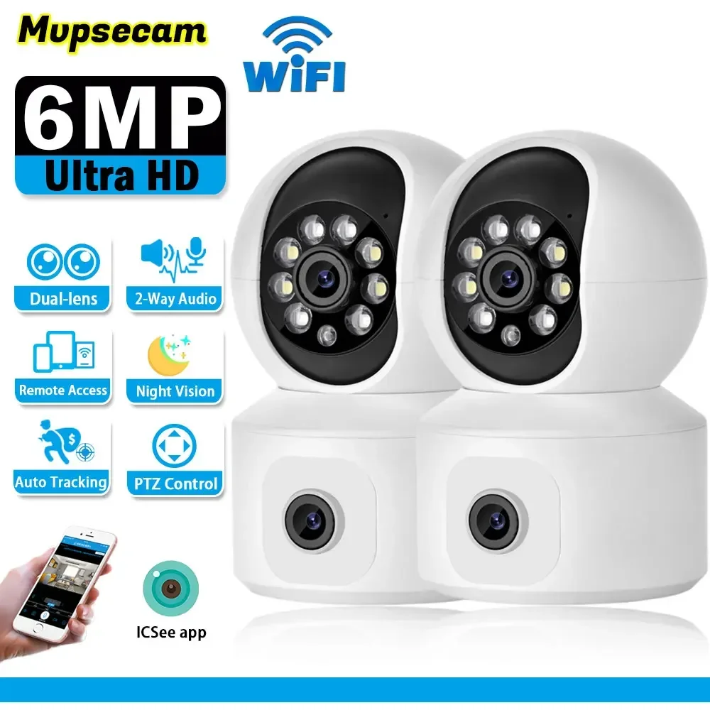 

New Dual LENs 6MP WiFi IP Camera CCTV 360 PTZ Smart Home Security Protection Video Monitor Baby Nanny Pet Surveillance Cam ICSee