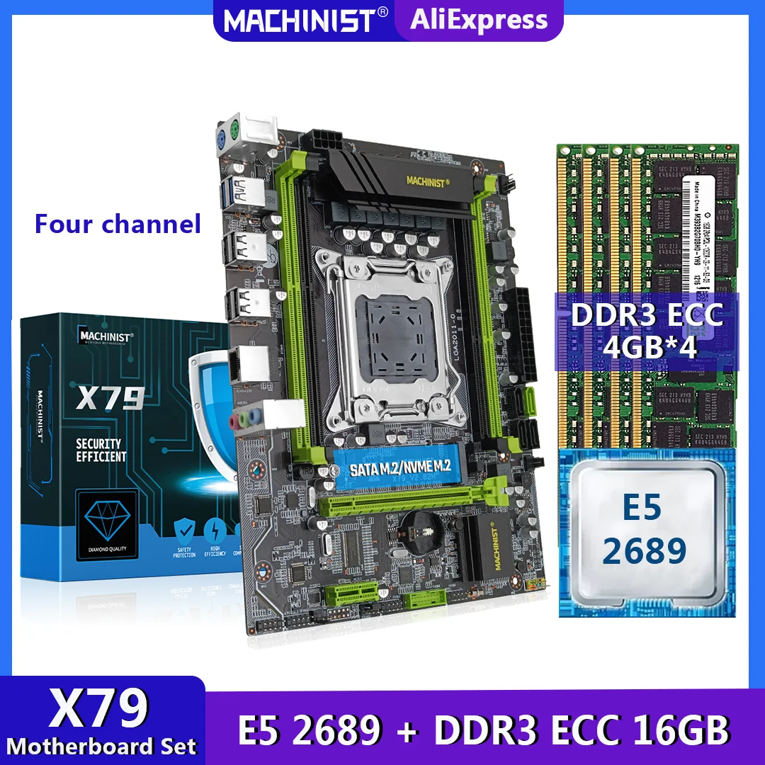 MACHINIST-Conjunto de placa base X79 LGA 2011 con procesador Xeon E5 2689, CPU 16G(4x4G), DDR3, ECC, RAM, Surppot, cuatro canales, X79V2.82H