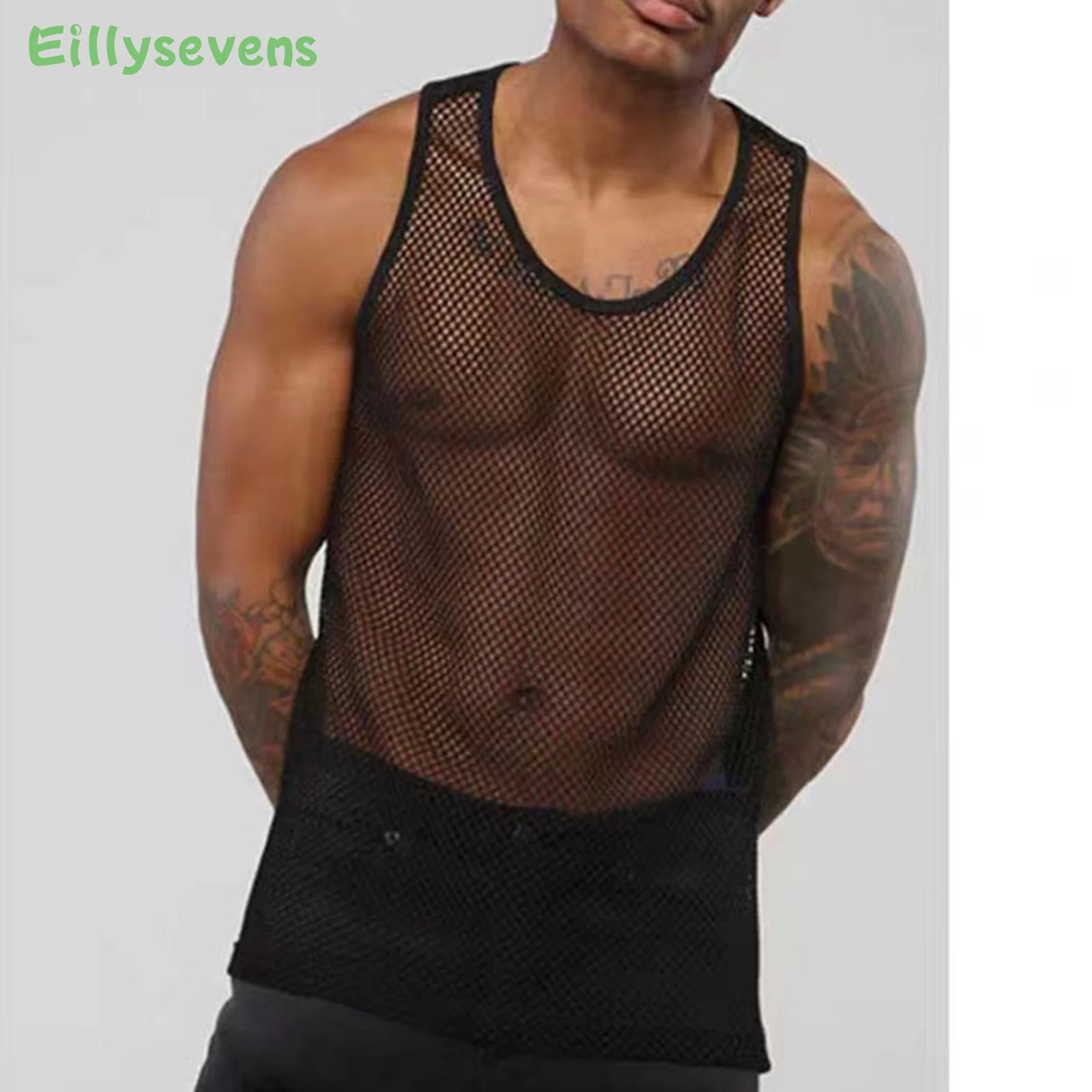 

Men Summer Sexy Sheer Mesh Tank Tops See-through Fishnet Slim Fit Tank Vest Male Gym Muscle Tanks Tops Tee Costumes