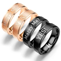 2022 new stainless steel proposal ring letter marry me yes classic black rose gold ring for couple anniversary jewelry gifts
