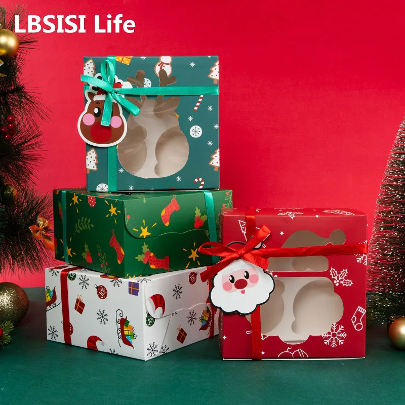 

LBSISI Life 12 шт. стандартных коробок для ручной работы, упаковка для торта, мусса, пудинга, Рождественская Новогодняя вечеринка, Санта-Клаус, милый Декор