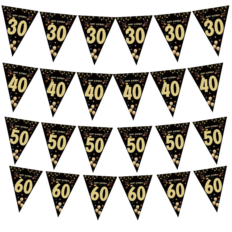 

30 40 50 60 Year Happy Birthday Banner Streamer For Party Backdrops Decoration Adult Birthday Anniversaire 40age Black Flags