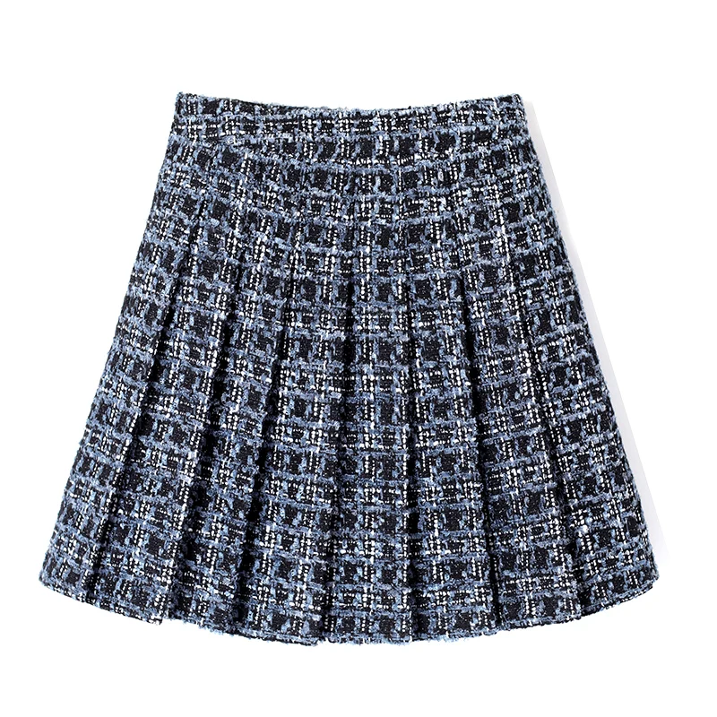 

2023 Golf Autumn And Winter High Waist Commuter All-match Puffy Umbrella Skirt Anti-glare Chanel Coarse Floral Plaid Pleated