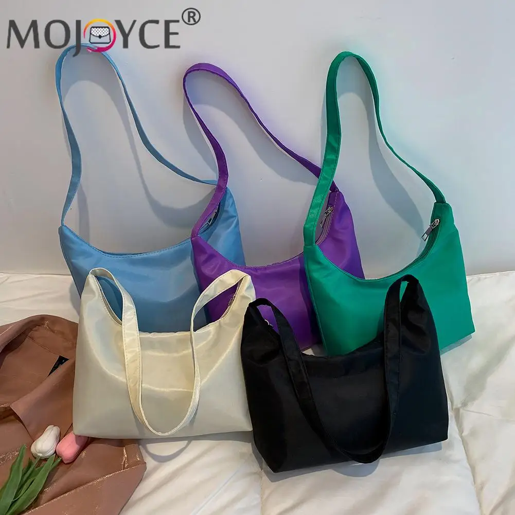 

Fashion Women Solid Color Shoulder Underarm Bag Lady Casual All-match Nylon Zipper Handbags Portable Travel Purse