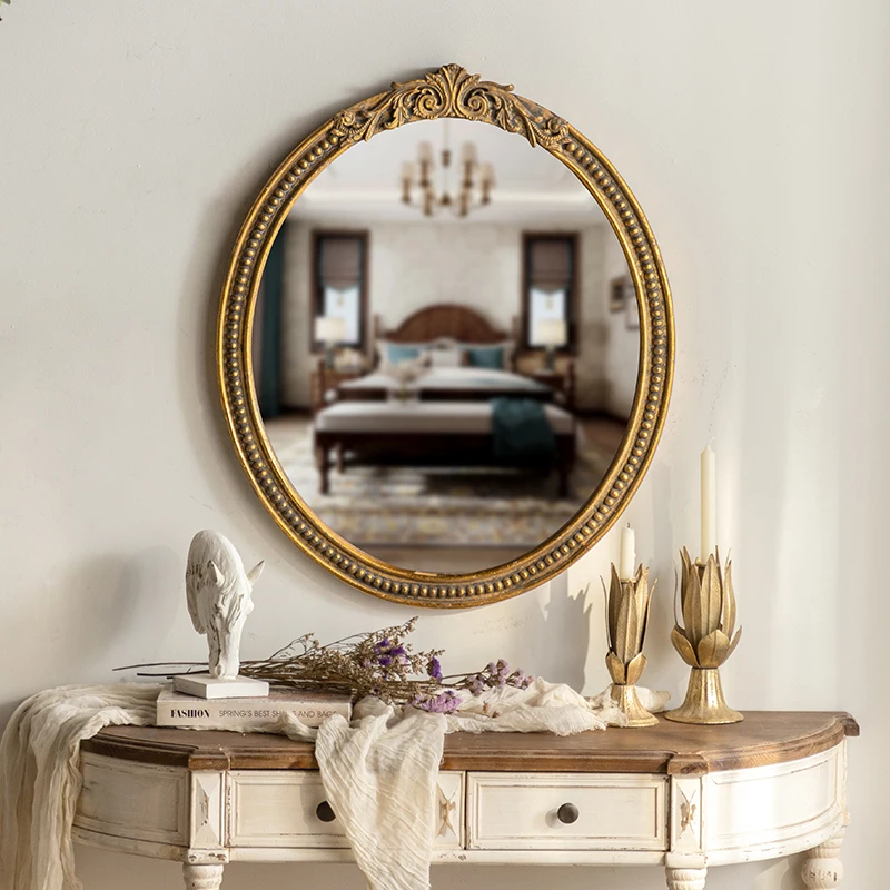 

Bedroom Round Decorative Mirror Nordic Ornament Vintage Makeup Decorative Mirrors Hallway Gold Antique Lusterko Decor Home