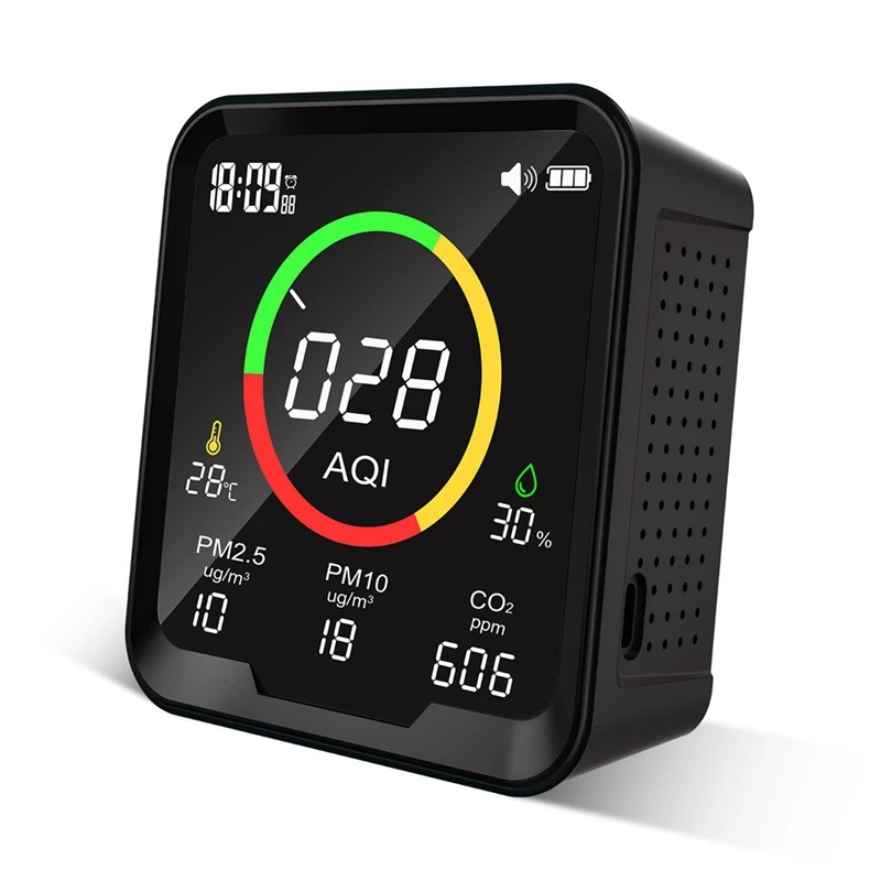 

1 Pcs PM2.5, PM10, CO2 Temperature, Humidity, AQI Monitor Real-Time LCD Display Co2 Meter NDIR Senso Indoor And Outdoor Black