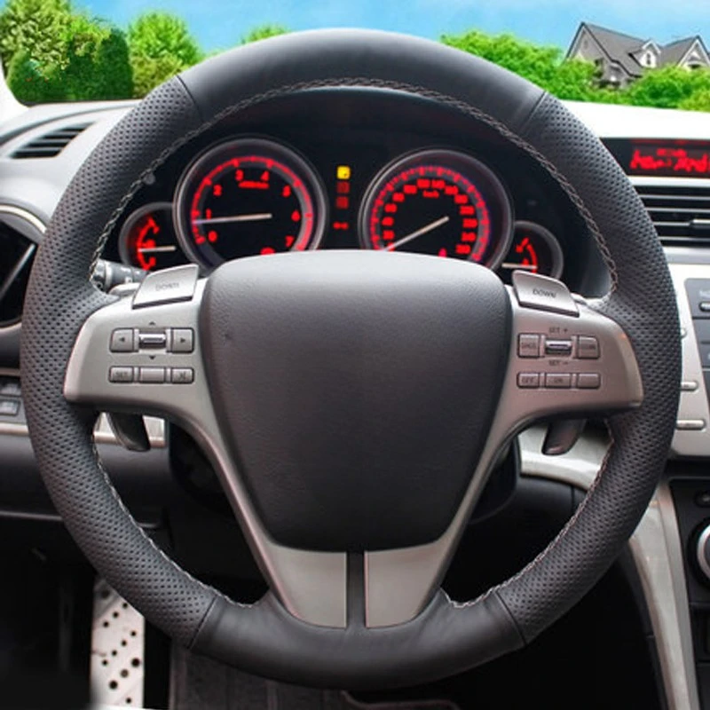 

Сшитый вручную чехол на руль своими руками, черный чехол на руль из искусственной кожи для Mazda 6 2009