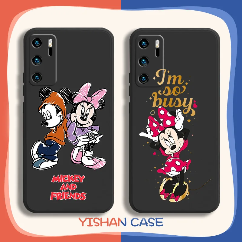 

Cute Mickey And Minnie Disney Phone Case For Huawei P10 P20 P30 P40 P50 Lite Pro 2019 Plus Lite E 5G Black Funda Cover Soft Back