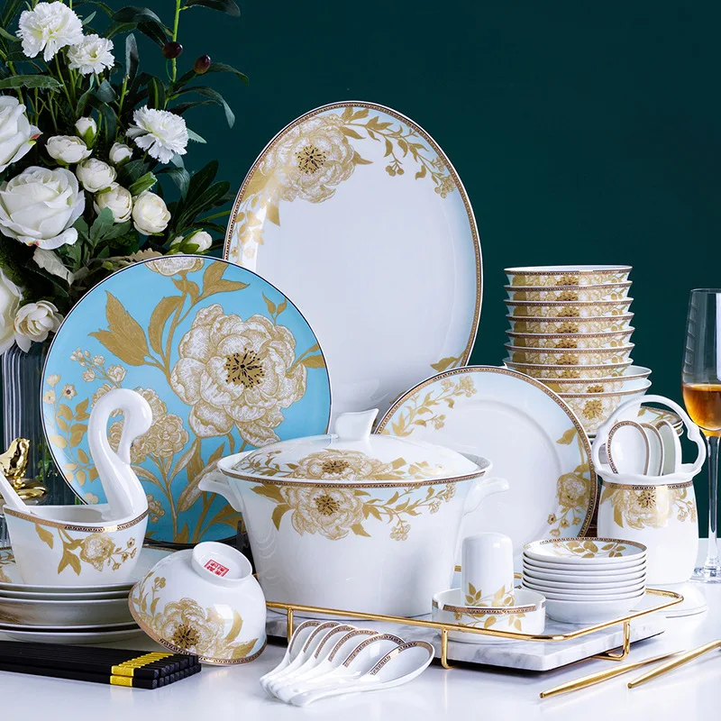 

Набор фарфоровой посуды, Европейский Простой Цзиндэчжэнь, керамические бытовые китайские блюда и ложки для еды