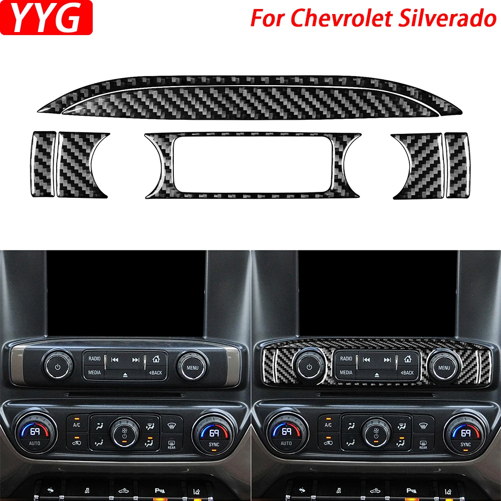 

Панель управления радио из углеродного волокна для Chevrolet Silverado 1500 GMC Sierra 1500 14-18, декоративная наклейка для салона автомобиля