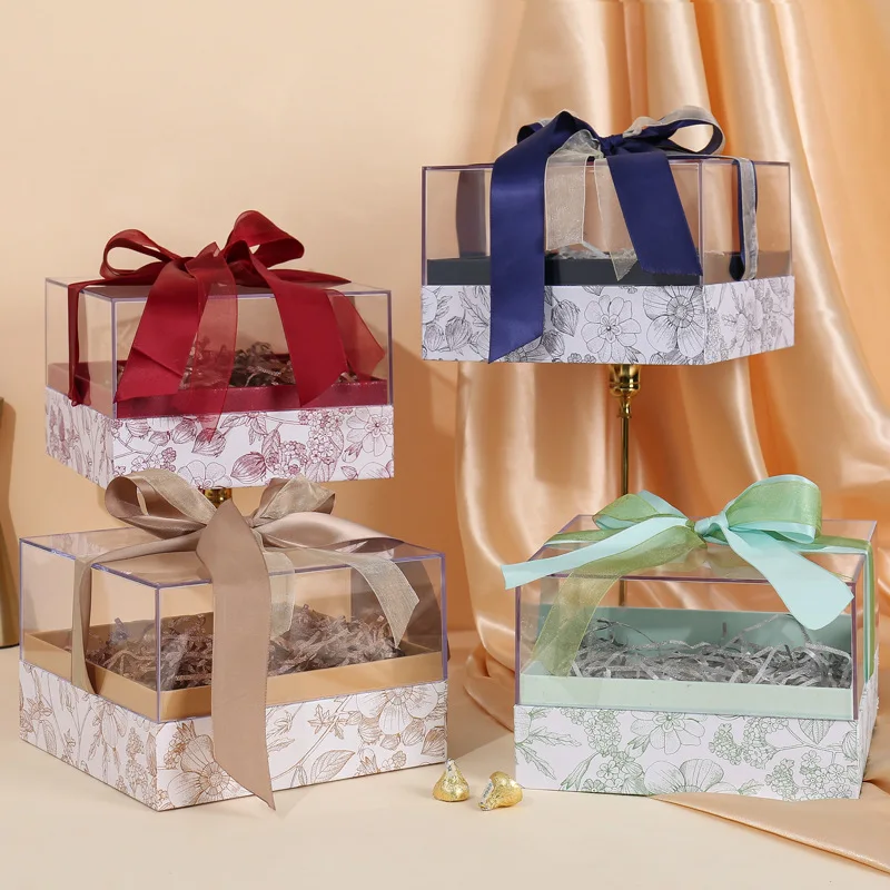 

Square Acrylic Gift Box with Ribbon Craft DIY Present Souvenir Gift Wrapping Boxes Rose Bouquet Arrangement Surprise Box