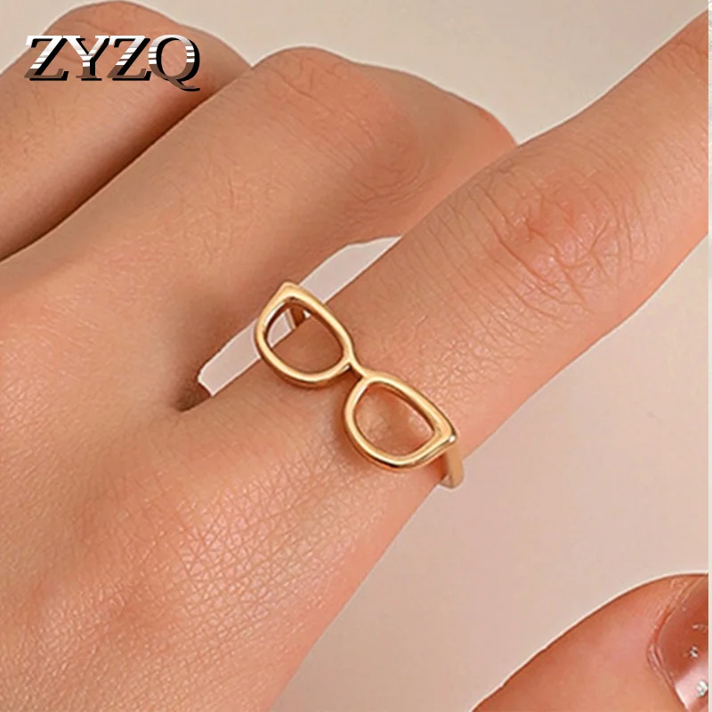 ZYZQ Childlike Mini Glasses Couple Ring For WomenCreative Niche Design Open Index Finger Ring Fashion Cocktail Party Jewelry
