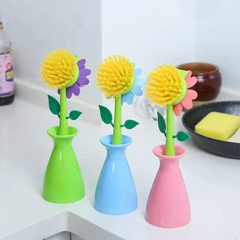 

Handle Wash Pot Brush Vase Shape Flower Kitchen Dish Sink Hearth Cleaning Tool Bathroom Removable Flower Shape Brush