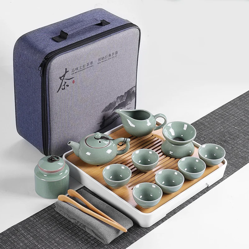 

Travel Kung Fu Tea Set Ceramic Simple Outdoor Portable Handmade Vintage Chinese Tea Cup Set Porcelain Green Tea ceramica Teaware
