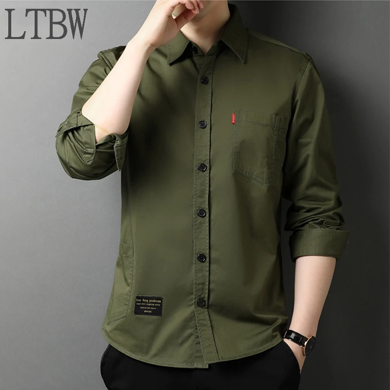 Fast Shipping New Men's Solid Color Long Sleeve Hunting Style Shirt Casual Multi Pocket Long Sleeve Top
