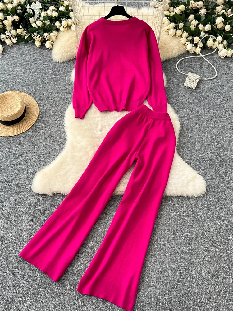 SINGREINY модные повседневные костюмы из 2 предметов с круглым вырезом и длинными