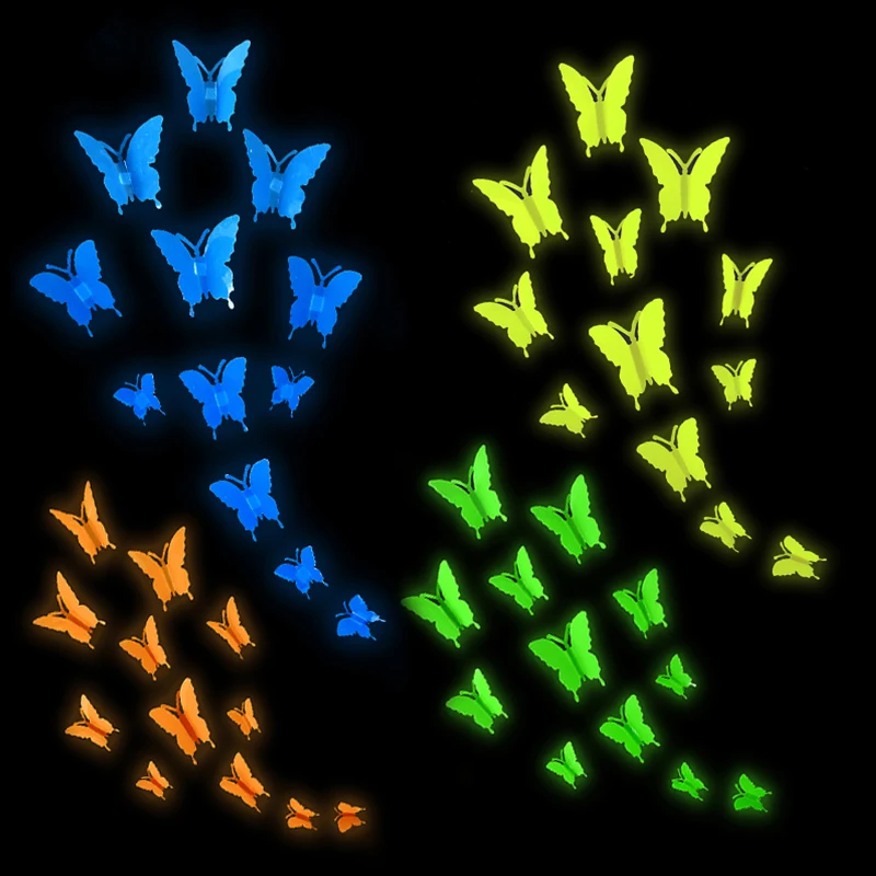 

12Pcs Luminous 3D Butterfly Wall Stickers Glow In The Dark Butterflies Wall Decor For Wedding Home Room Switch Fridge DIY Decals