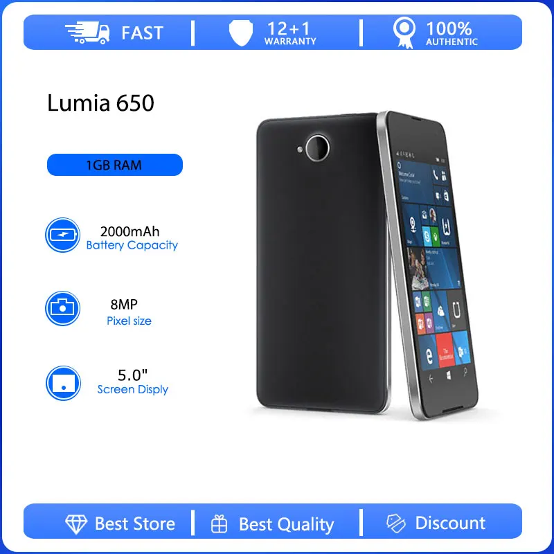 Фото Восстановленный оригинальный мобильный телефон Lumia 650 2G, разблокированный GSM 900/1800, 8 МП, Bluetooth, 2000 мАч, сделано в Финляндии №1